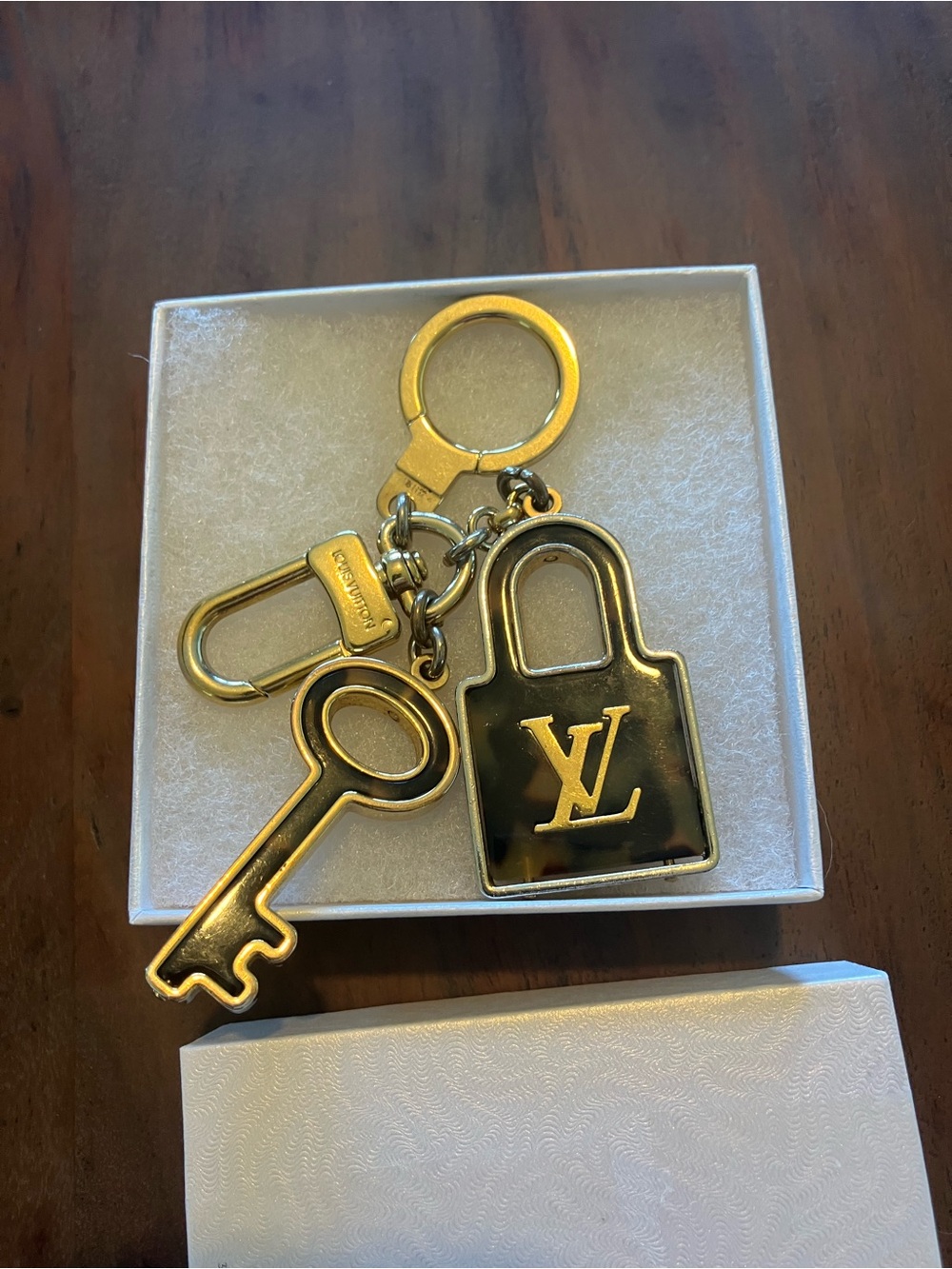 Louis Vuitton Gold-tone Padlock & Key Charm Keyring